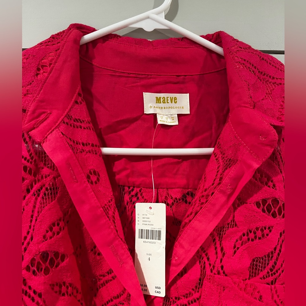 Maeve Lace Button Down-sz 4-Pink-NWT!! - Picture 4 of 5